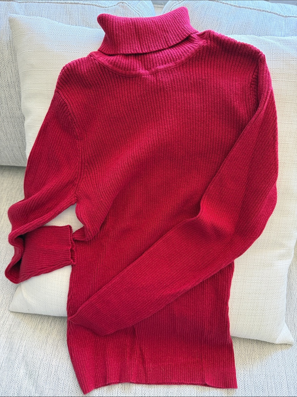 Basic Editions Red Ribbed Turtleneck Sweater